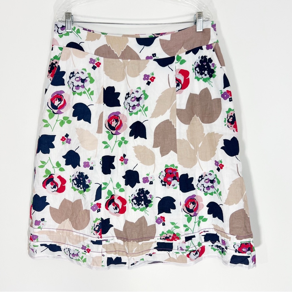 Boden Floral Linen A Line Minj Skirt Size 10 Long